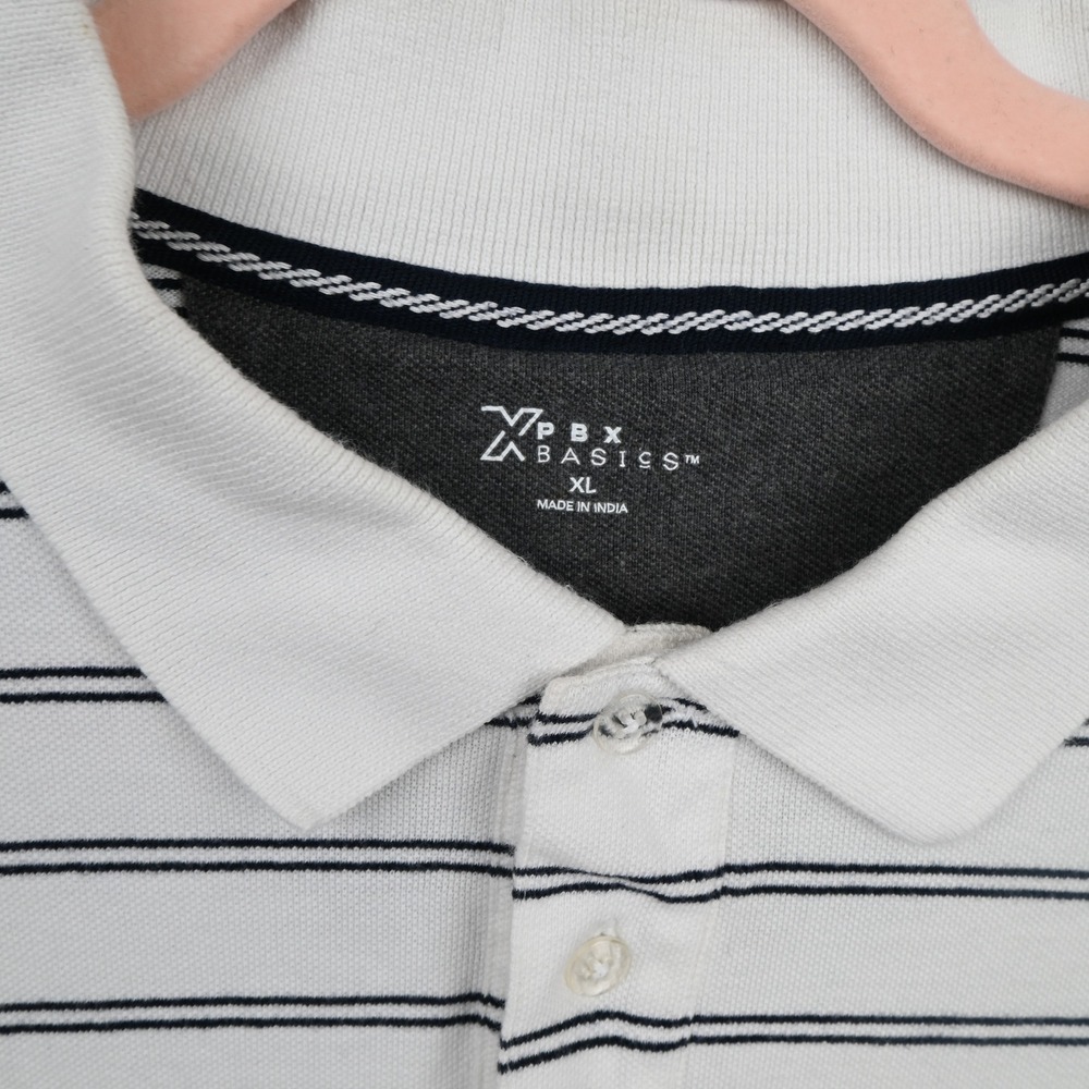 PBX Basics Polo Shirt Mens XL White Striped Short Sleeve Casual - Picture 4 of 6
